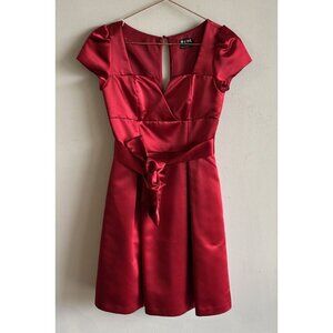 BCBG Paris Womens Tie Belt Ribbon Satin Deep Red Vintage Mini Dress Size M